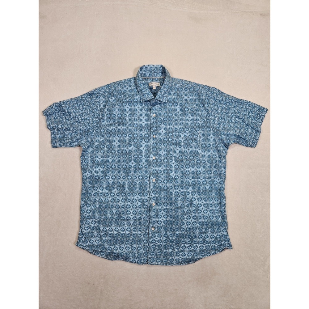 Peter Millar‎ Shirt Men's Large Blue Fin Rays Fish Bone All Over Print Button Up